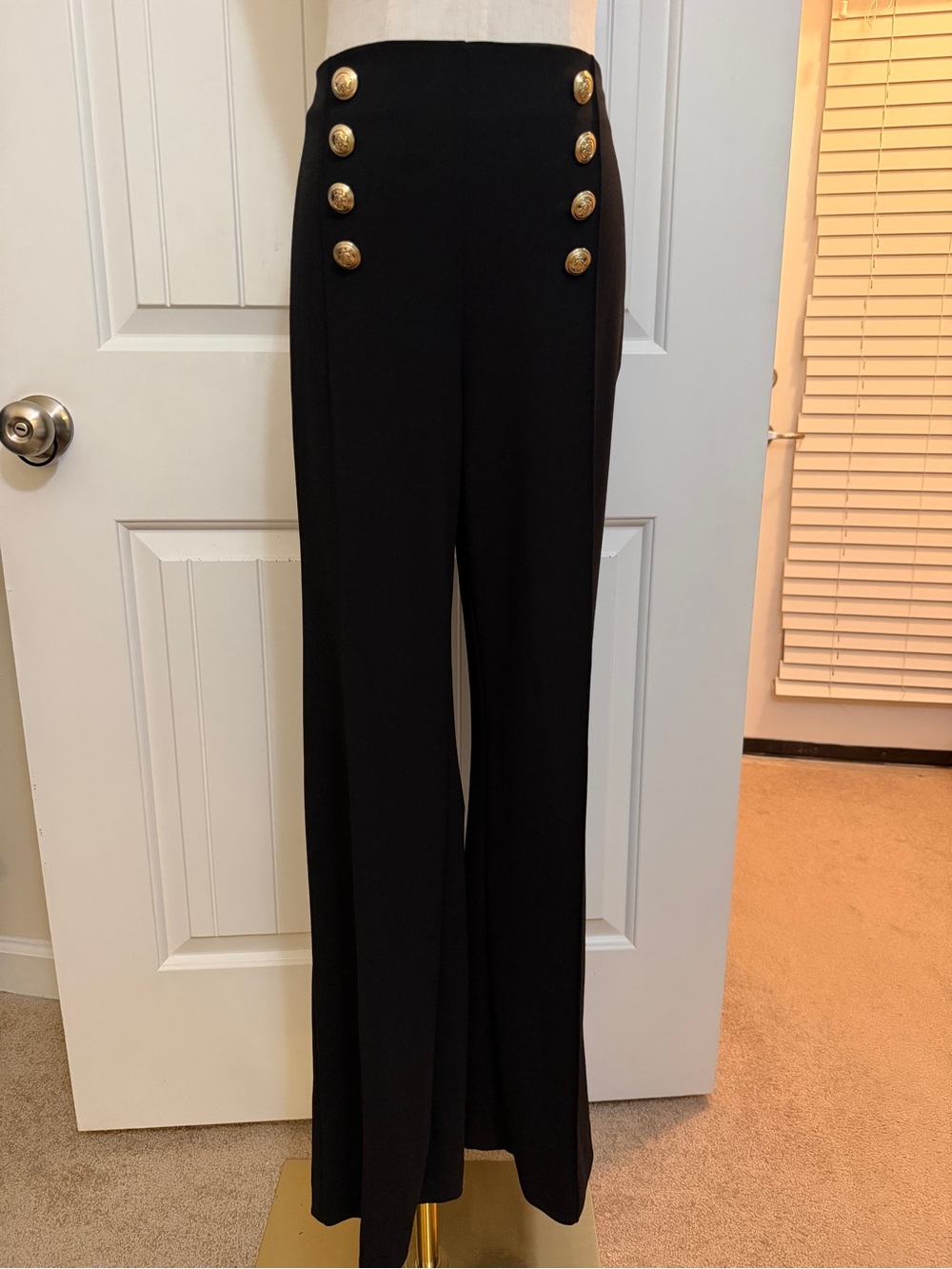 INC International Concepts Black Wide-Leg Pants with Gold-Tone Buttons